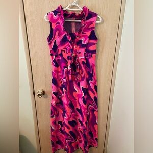 Vintage 60s Maxi Dress KAREN ANN Hawaii Bold Neon Bark Cloth Aloha Tiki Luau S M